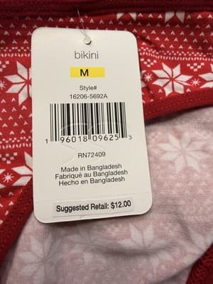 René Rofé Women's Bikini Panties M Red/White Snowflake Christmas MPN 16206-5692A - Thumbnail 2
