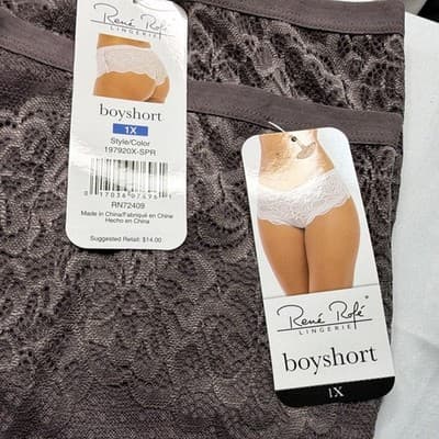 2 René Rofé Women's Boyshort Panties 2X Black Floral Lace Bow - Thumbnail 9