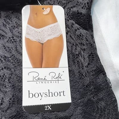 2 René Rofé Women's Boyshort Panties 2X Black Floral Lace Bow - Thumbnail 2