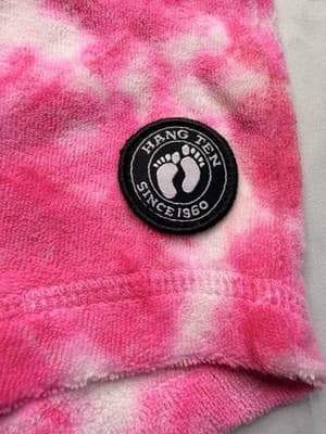 Hang Ten Women's Pink/White Tie-Dye Terry Drawstring Shorts L14 Mid Rise Logo - Thumbnail 5
