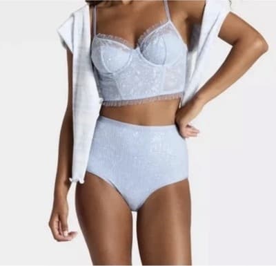 Set Wild Fable Sequin Embellished High Rise Baby Blue Panties Bloomers- Size M - Thumbnail 4