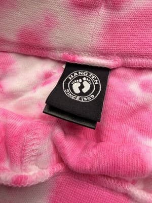 Hang Ten Women's Pink/White Tie-Dye Terry Drawstring Shorts L14 Mid Rise Logo - Thumbnail 4