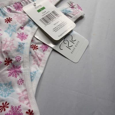 2 René Rofé Women's Thong Panties M White/Pink/Blue Snowflake Christmas MPN - Thumbnail 6