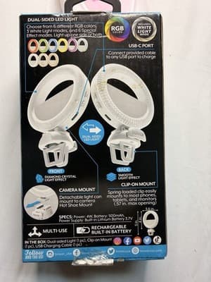 Bower Dual-Sided Clip-On RGB LED Light w/ Camera Mount USB-C Rechargeable - Thumbnail 2