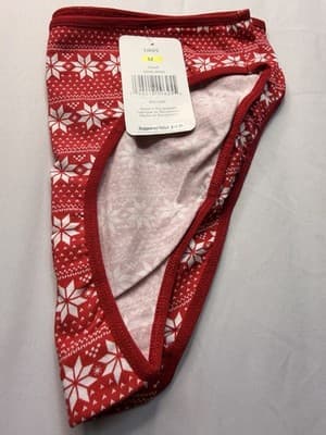 René Rofé Women's Bikini Panties M Red/White Snowflake Christmas MPN 16206-5692A - Thumbnail 3