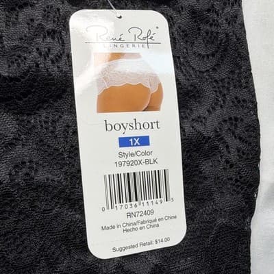 René Rofé Lingerie Women's Boyshort Panties 2 Pack 1X Black Lace Floral MPN - Thumbnail 2