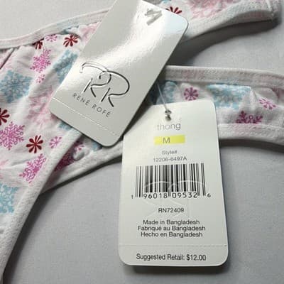 2 René Rofé Women's Thong Panties M White/Pink/Blue Snowflake Christmas MPN - Thumbnail 2