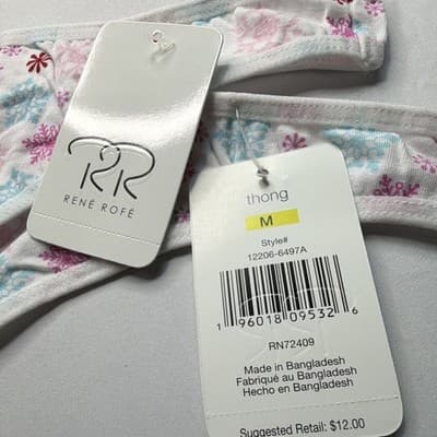 2 René Rofé Women's Thong Panties M White/Pink/Blue Snowflake Christmas MPN - Thumbnail 3