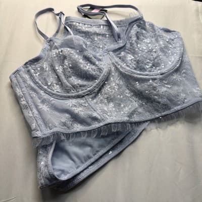 Set Wild Fable Sequin Embellished High Rise Baby Blue Panties Bloomers- Size M - Thumbnail 15