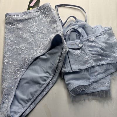 Set Wild Fable Sequin Embellished High Rise Baby Blue Panties Bloomers- Size M - Thumbnail 14