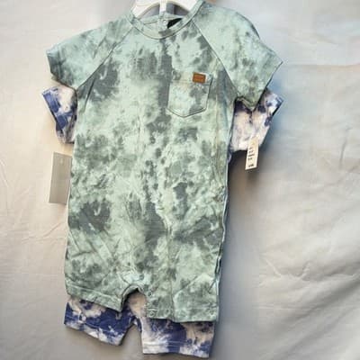 Set of Two 7For All Mankind Tie Dye Cotton Romper & Shorts Set 6-9M Short Sleeve - Thumbnail 5