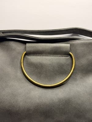 Gray Medium Satchel Bag w/ Gold Ring Handle Studded Cutout Magnetic Closure - Thumbnail 5