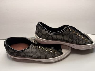 Coach Empire Women's Slip-On Logo Canvas Sneakers 6B B Width Gray Black - Thumbnail 6