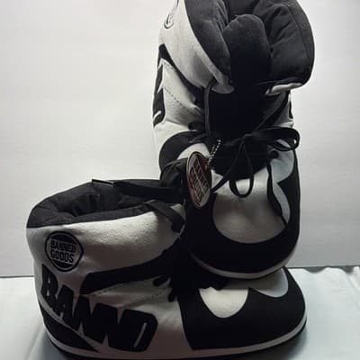 Banned Goods Men's Size 8 Lace-Up Fleece Bootie Slippers Black/White - Thumbnail 2