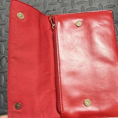 Forever 21 Red Solid Wristlet Clutch w/ Gold Ring Handle Zip Snap Closure - Thumbnail 3