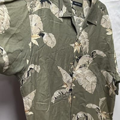 Nautica Men’s XXL Green Floral Long Sleeve Button-Up Linen Rayon Spread Collar - Thumbnail 11