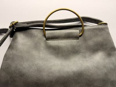 Gray Medium Satchel Bag w/ Gold Ring Handle Studded Cutout Magnetic Closure - Thumbnail 4