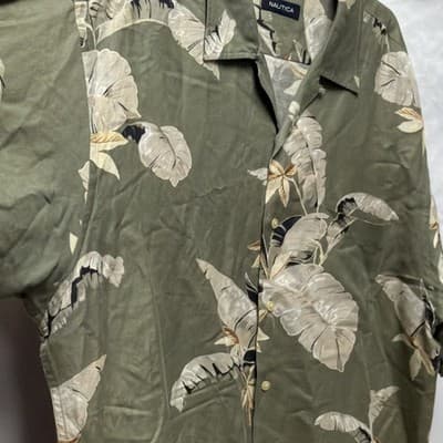 Nautica Men’s XXL Green Floral Long Sleeve Button-Up Linen Rayon Spread Collar - Thumbnail 10