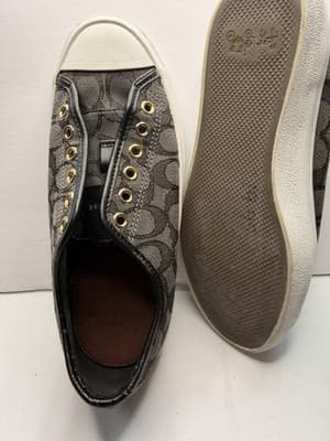 Coach Empire Women's Slip-On Logo Canvas Sneakers 6B B Width Gray Black - Thumbnail 4