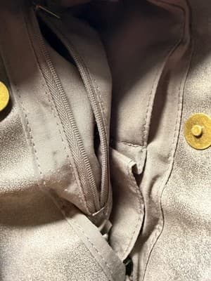 Gray Medium Satchel Bag w/ Gold Ring Handle Studded Cutout Magnetic Closure - Thumbnail 8