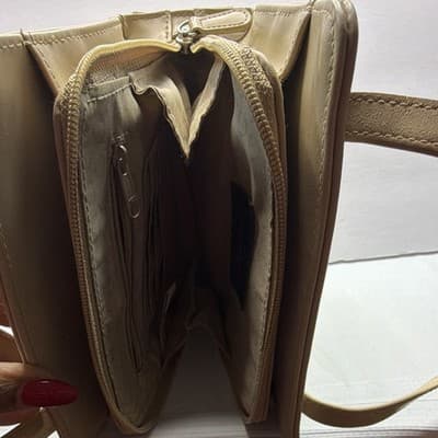 Vintage Liz Claiborne Beige Crossbody Bag Zip Closure Detachable Strap - Thumbnail 6