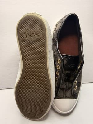 Coach Empire Women's Slip-On Logo Canvas Sneakers 6B B Width Gray Black - Thumbnail 7