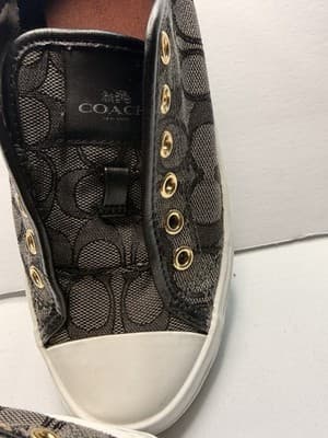 Coach Empire Women's Slip-On Logo Canvas Sneakers 6B B Width Gray Black - Thumbnail 5