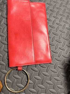 Forever 21 Red Solid Wristlet Clutch w/ Gold Ring Handle Zip Snap Closure