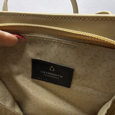 Vintage Liz Claiborne Beige Crossbody Bag Zip Closure Detachable Strap - Thumbnail 5