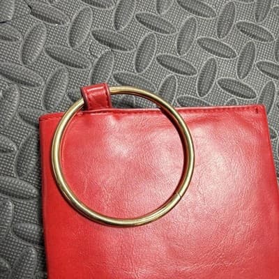 Forever 21 Red Solid Wristlet Clutch w/ Gold Ring Handle Zip Snap Closure - Thumbnail 6