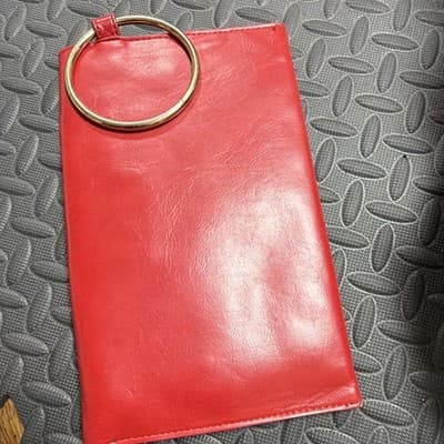 Forever 21 Red Solid Wristlet Clutch w/ Gold Ring Handle Zip Snap Closure - Thumbnail 5