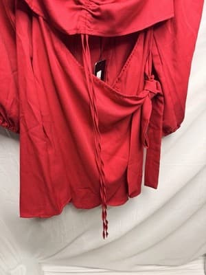 PLT Plus Red Bodycon Dress – Ruched Cut-Out with Balloon Sleeves SIZE 18 - Thumbnail 2