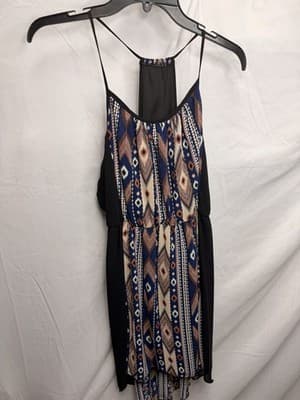 Maurices Short Maxi Dress M Navy Colorful Boho Tank Top Halter Summer Artsy