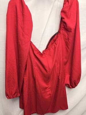 PLT Plus Red Bodycon Dress – Ruched Cut-Out with Balloon Sleeves SIZE 18 - Thumbnail 4