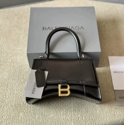 Balenciaga Hourglass Mini Top Handle Bag Black Smooth Leather Crossbody - Thumbnail 5