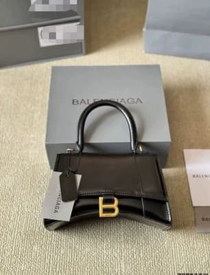 Balenciaga Hourglass Mini Top Handle Bag Black Smooth Leather Crossbody - Thumbnail 3