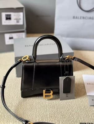 Balenciaga Hourglass Mini Top Handle Bag Black Smooth Leather Crossbody - Thumbnail 2
