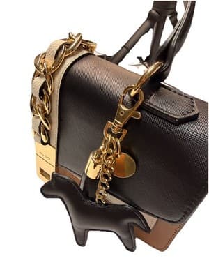 ALDO Colorblock Satchel Top Handle Bag Black Beige White Gold Chain Lock Medium - Thumbnail 3
