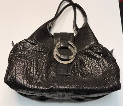 Bvlgari Leather Handbag Black Used Authentic Ladies Tote