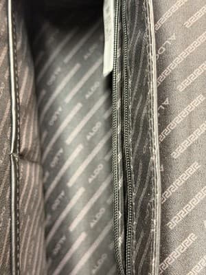 ALDO Colorblock Satchel Top Handle Bag Black Beige White Gold Chain Lock Medium - Thumbnail 5