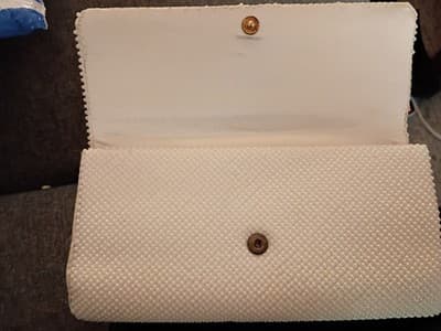 Vintage White Beaded Clutch Snap Closure - Thumbnail 3