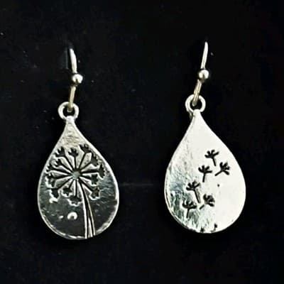 Silver Tone Metal Teardrop Dangle/Drop Hook Earrings, Floral, No Stone