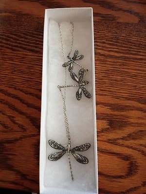 Silver Tone Dragonfly Charm Pendant Necklace Metal No Stone Animals & Insects