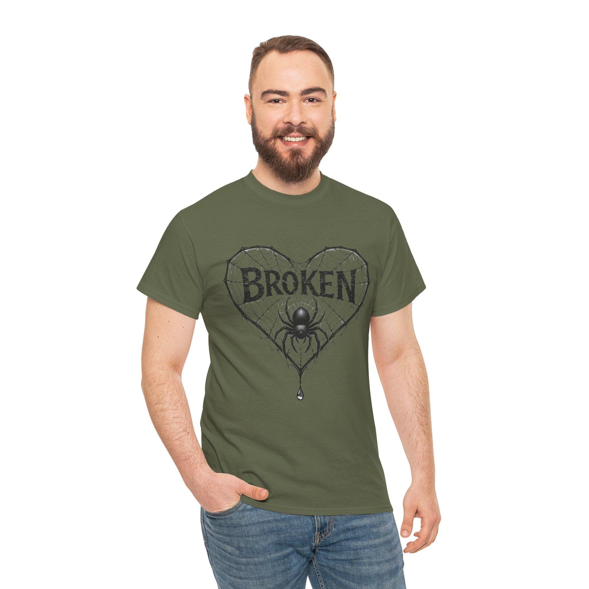 Broken Heart Spider Web Shirt, Gothic Emotional Strength Tee, Dark Aesthetic Design - Thumbnail 13