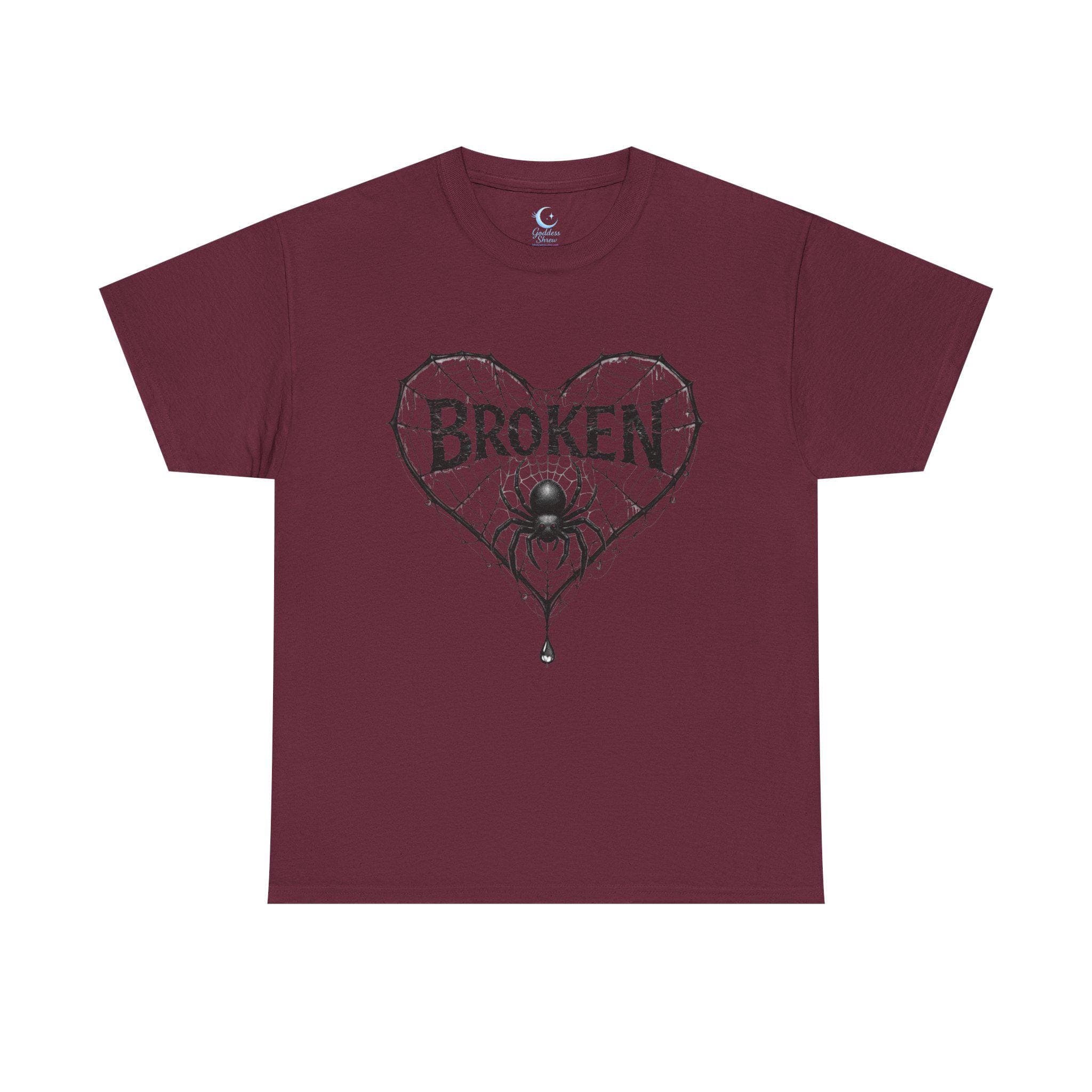 Broken Heart Spider Web Shirt, Gothic Emotional Strength Tee, Dark Aesthetic Design - Thumbnail 7