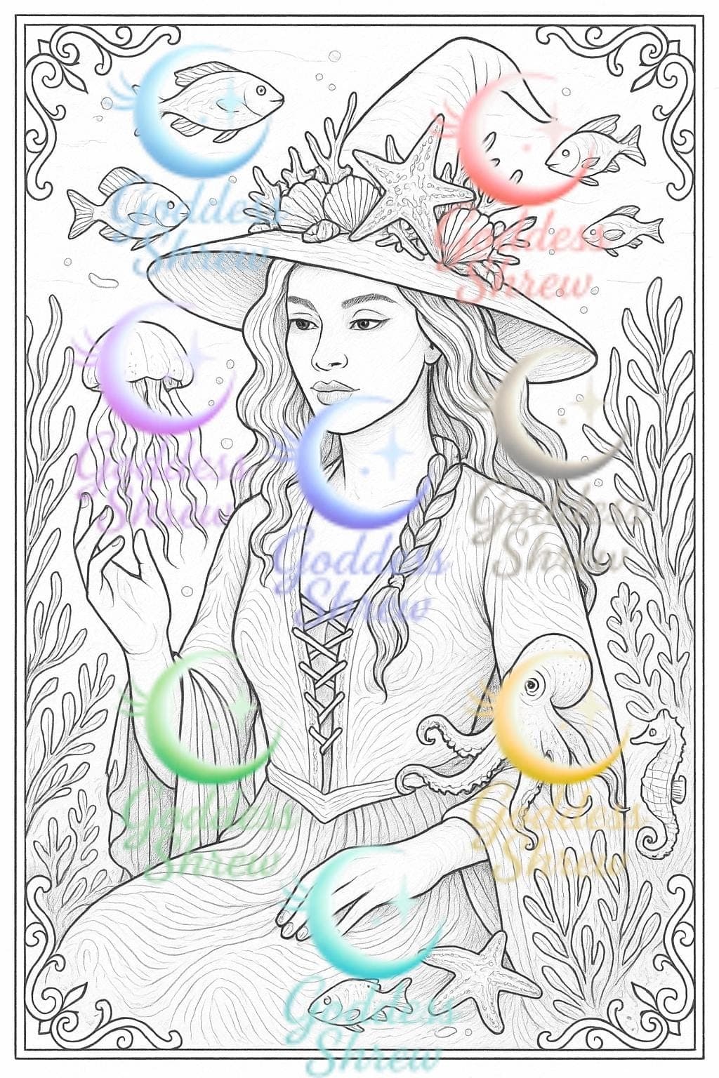 Celestial Witch Coloring Book | Adult Fantasy Art (Digital Download PDF) - Thumbnail 5