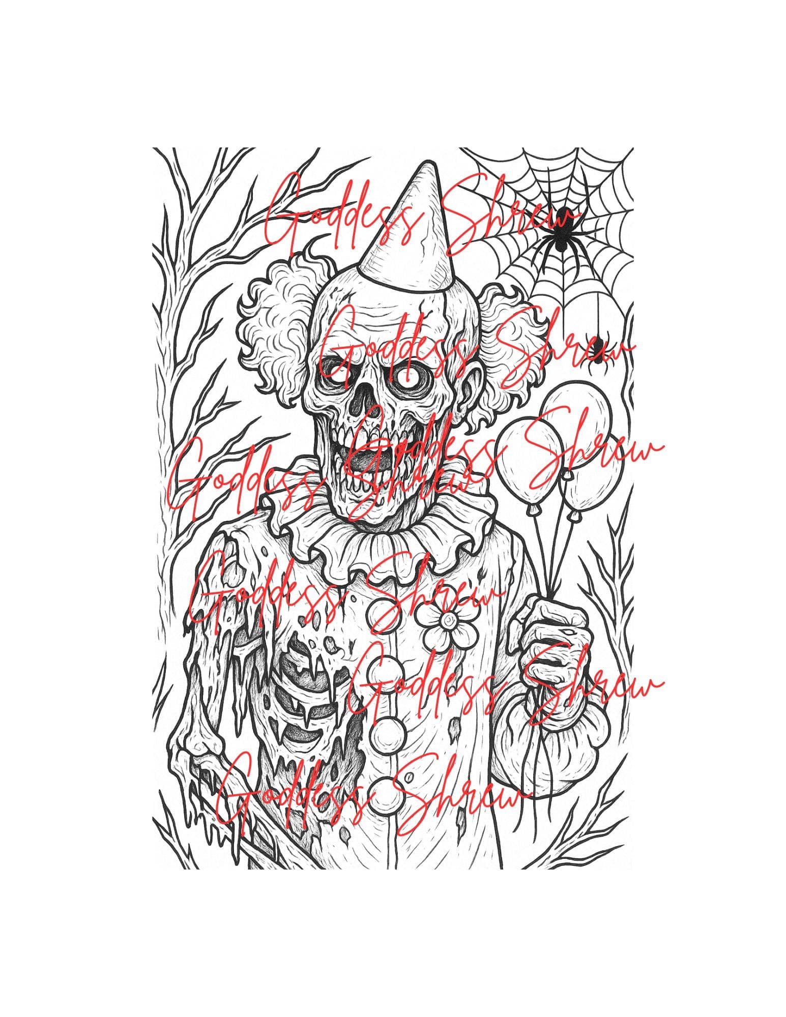 Gothic Horror Coloring Book - Goddess Shrew, 30 Printable Pages (Digital Download) - Thumbnail 4