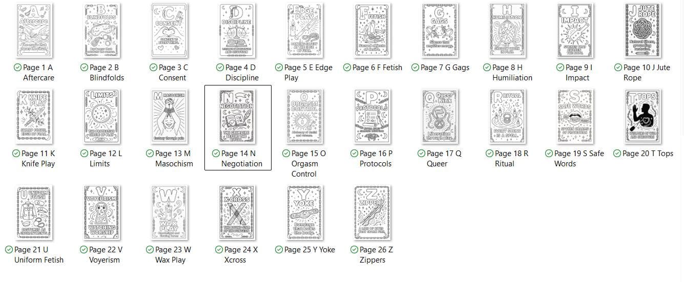 ABCs of Kink Adult Coloring Book – Gothic, Witchy Queer Art (Digital Download) - Thumbnail 2