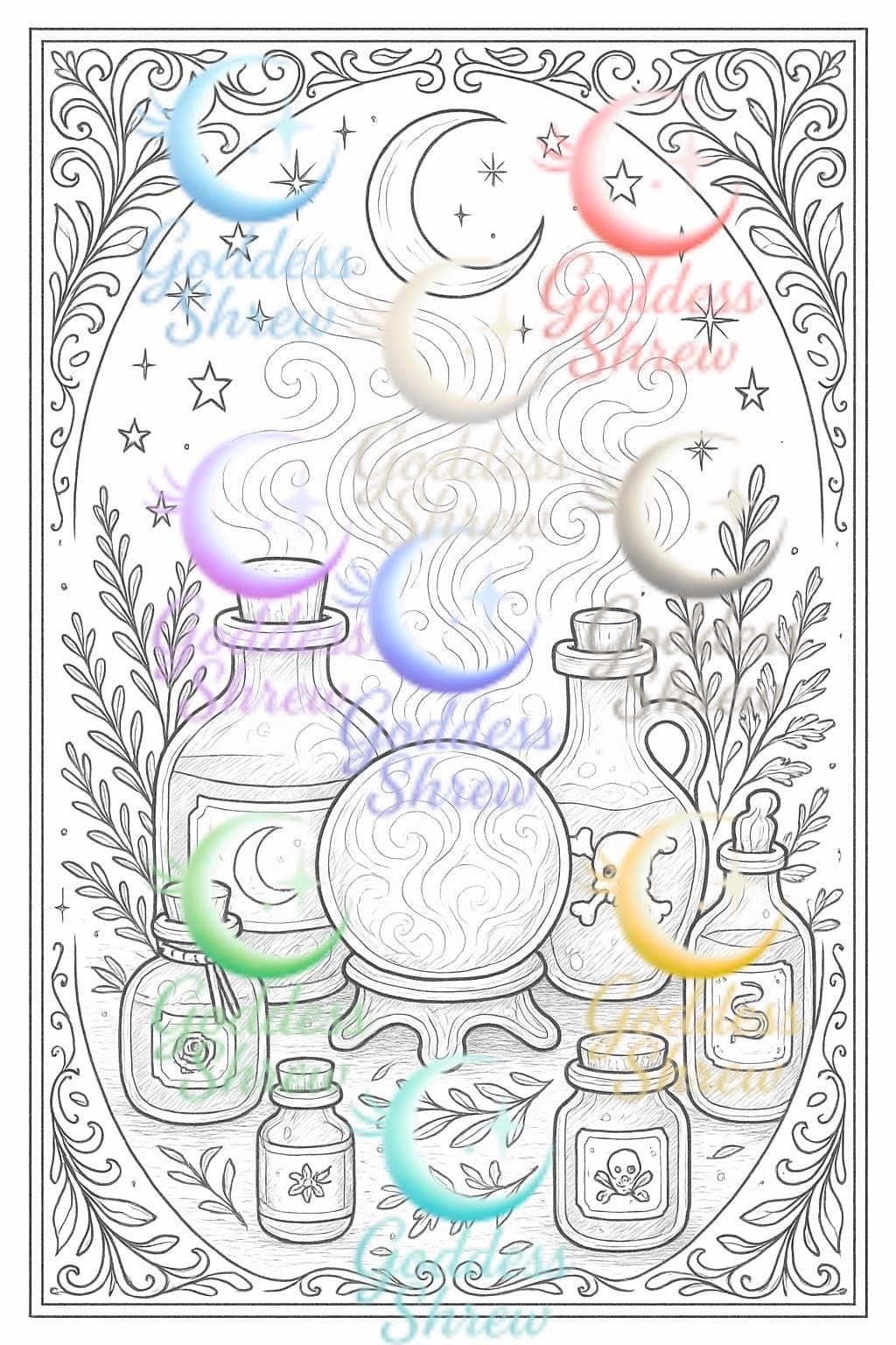 Celestial Witch Coloring Book | Adult Fantasy Art (Digital Download PDF) - Thumbnail 4