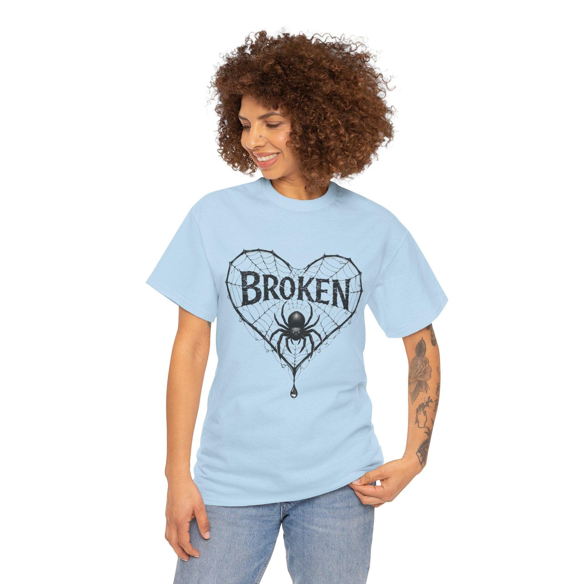 Broken Heart Spider Web Shirt, Gothic Emotional Strength Tee, Dark Aesthetic Design - Thumbnail 12